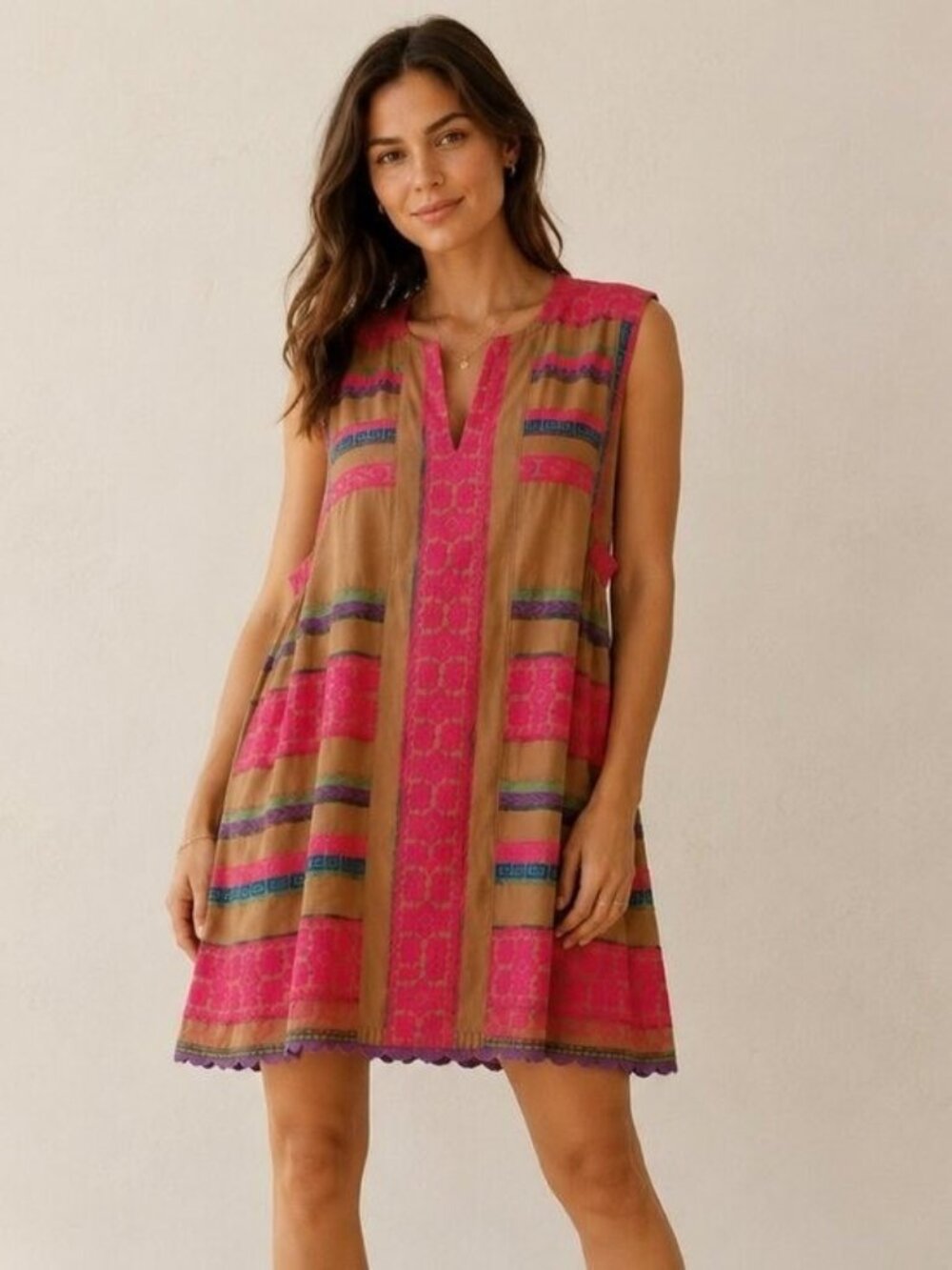 🛍 Sister Mary Dulce Embroidered Swing Dress Pink Multi Size S